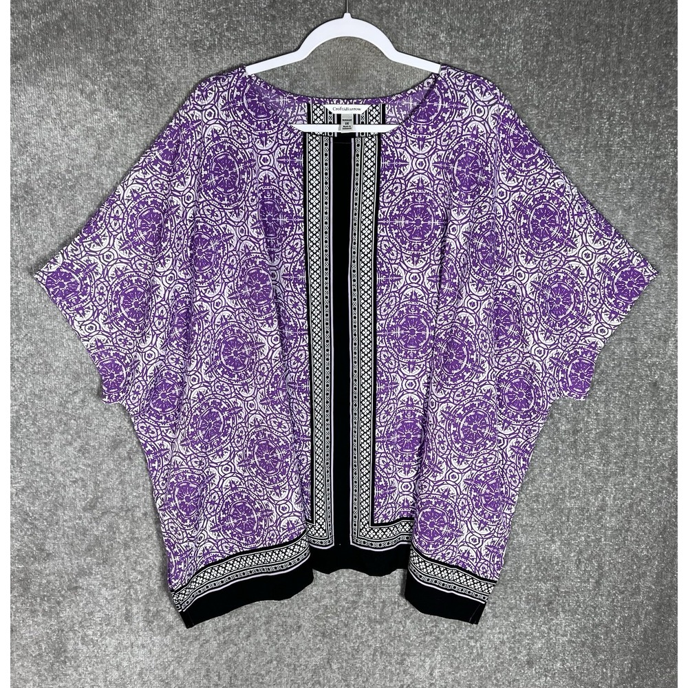 Croft & Barrow Poncho Style Top Womens Sz 3X Purple White Medallion Hankerchief
